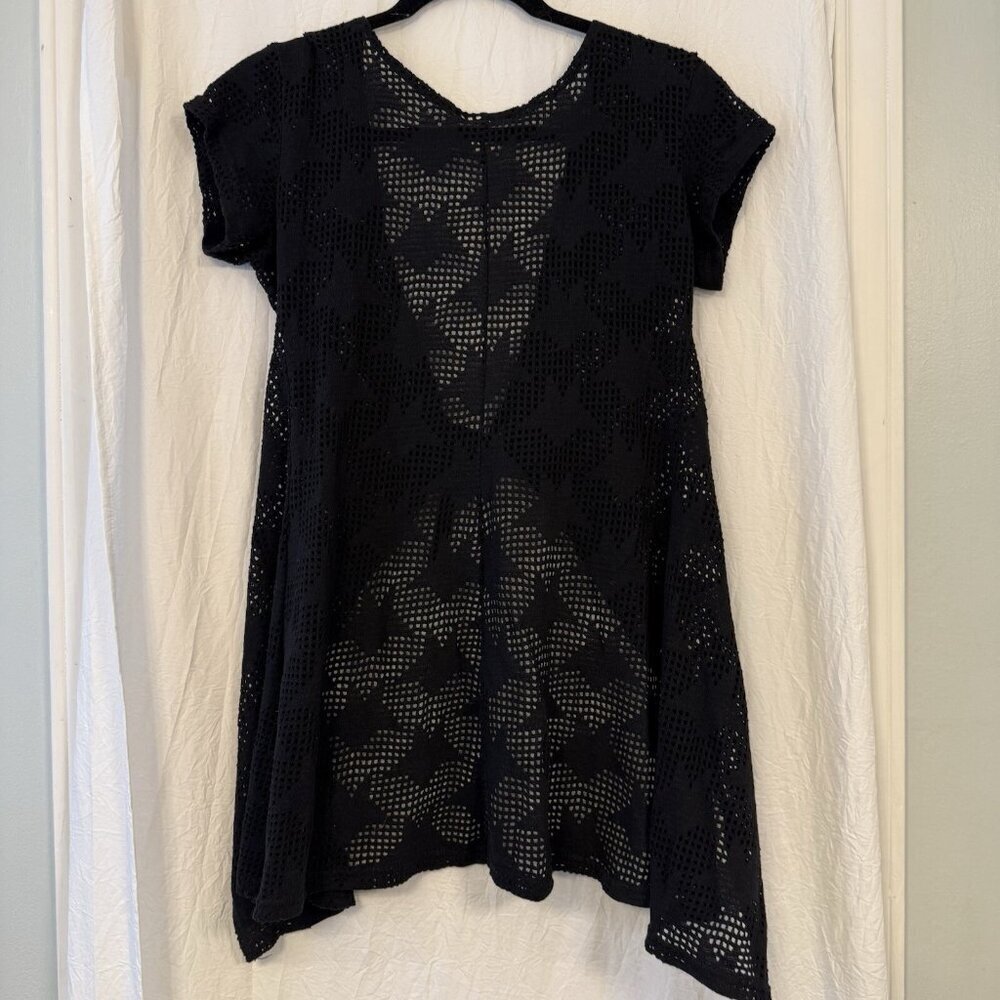 Surfival Black Open Knit 90s Y2K Edgy Whimsigoth Open Front Swim Coverup Stars